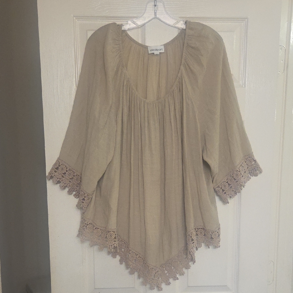 Westport Tan Lace Trim Blouse